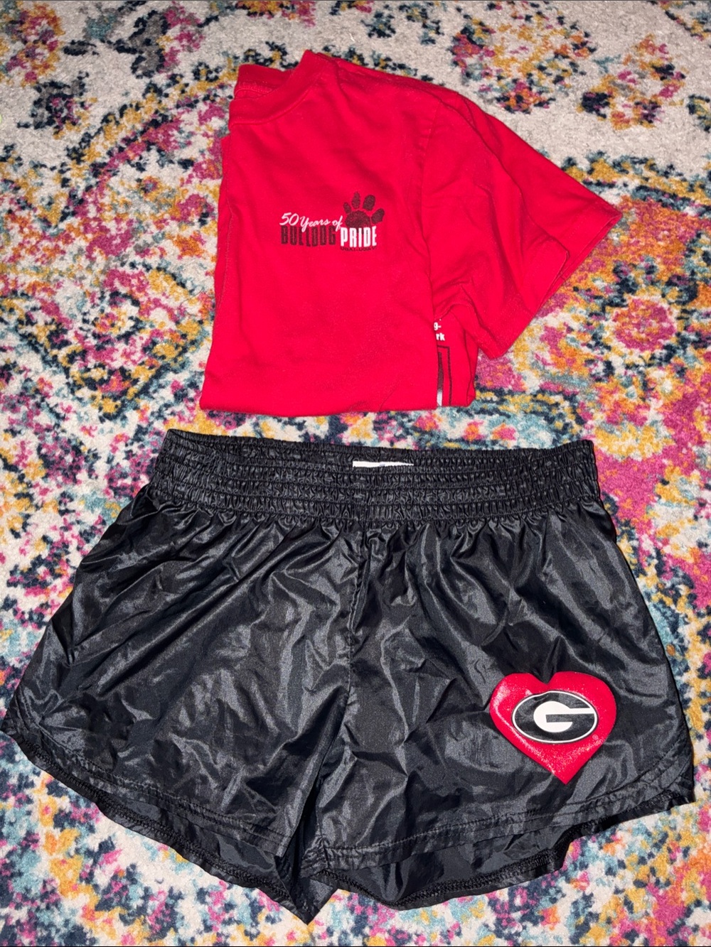 Soffe Black Athletic Shorts with Red Heart Georgia 'G' Patch SET